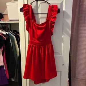 Red Ruffle Sleeveless Dress